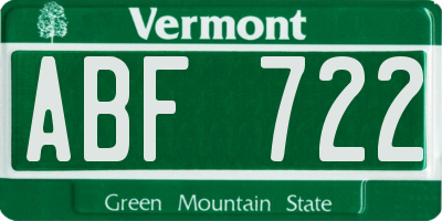 VT license plate ABF722