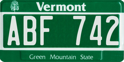 VT license plate ABF742