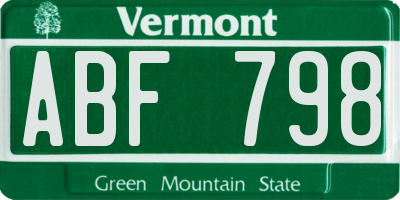 VT license plate ABF798