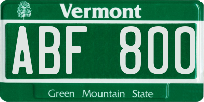 VT license plate ABF800