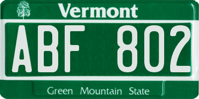 VT license plate ABF802