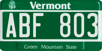 VT license plate ABF803