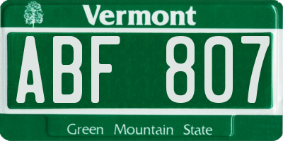 VT license plate ABF807