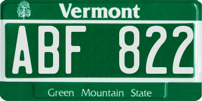 VT license plate ABF822