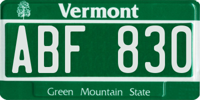 VT license plate ABF830