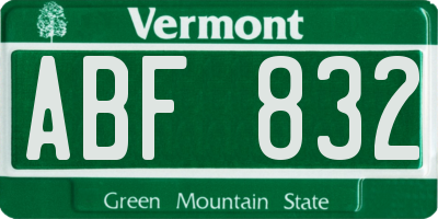 VT license plate ABF832