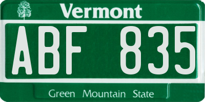 VT license plate ABF835