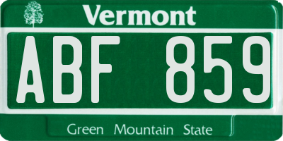 VT license plate ABF859