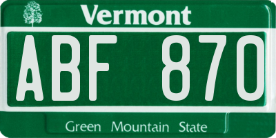 VT license plate ABF870