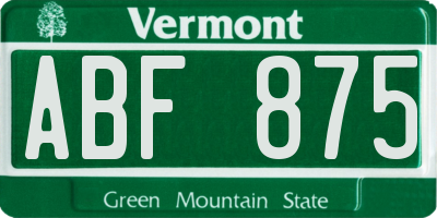 VT license plate ABF875