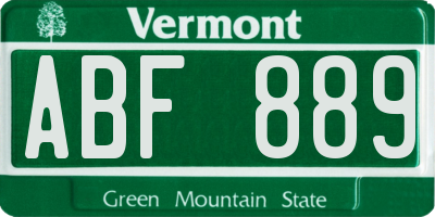 VT license plate ABF889