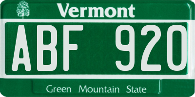 VT license plate ABF920