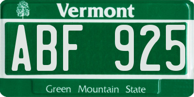 VT license plate ABF925