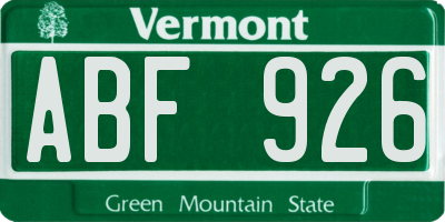 VT license plate ABF926