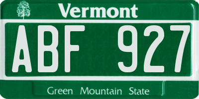 VT license plate ABF927