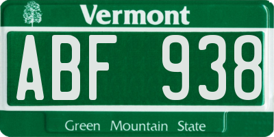 VT license plate ABF938