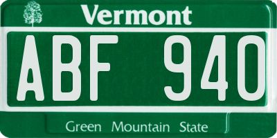 VT license plate ABF940