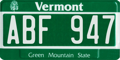 VT license plate ABF947