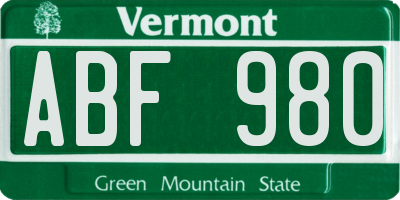 VT license plate ABF980