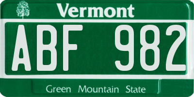 VT license plate ABF982