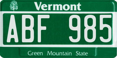 VT license plate ABF985