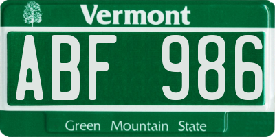 VT license plate ABF986