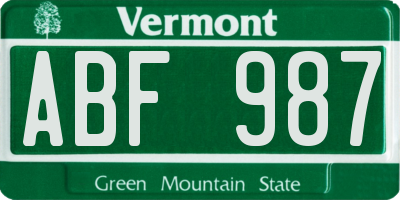 VT license plate ABF987