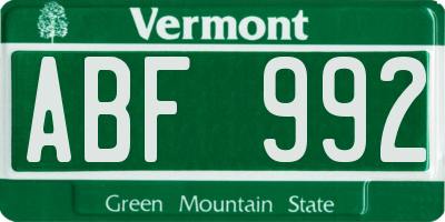 VT license plate ABF992