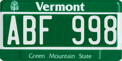 VT license plate ABF998