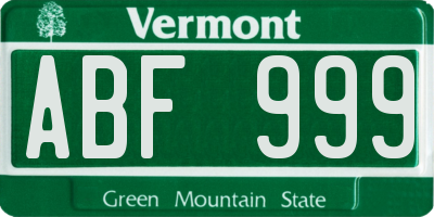 VT license plate ABF999