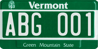 VT license plate ABG001