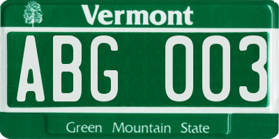 VT license plate ABG003