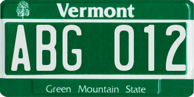 VT license plate ABG012