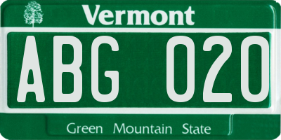 VT license plate ABG020