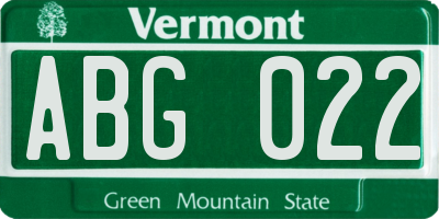 VT license plate ABG022