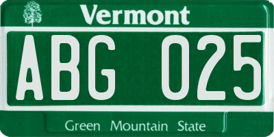 VT license plate ABG025