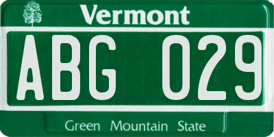 VT license plate ABG029