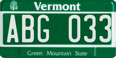 VT license plate ABG033