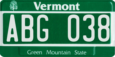 VT license plate ABG038