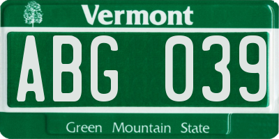 VT license plate ABG039