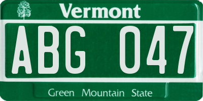 VT license plate ABG047