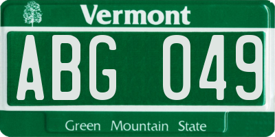 VT license plate ABG049