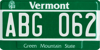 VT license plate ABG062