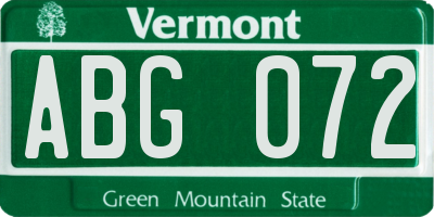 VT license plate ABG072