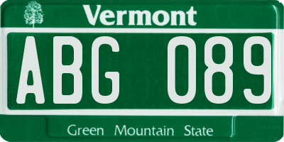 VT license plate ABG089