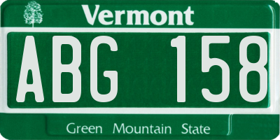 VT license plate ABG158