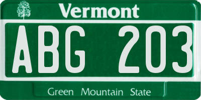 VT license plate ABG203