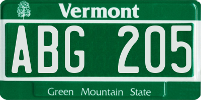 VT license plate ABG205