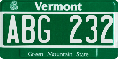 VT license plate ABG232