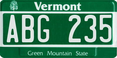 VT license plate ABG235